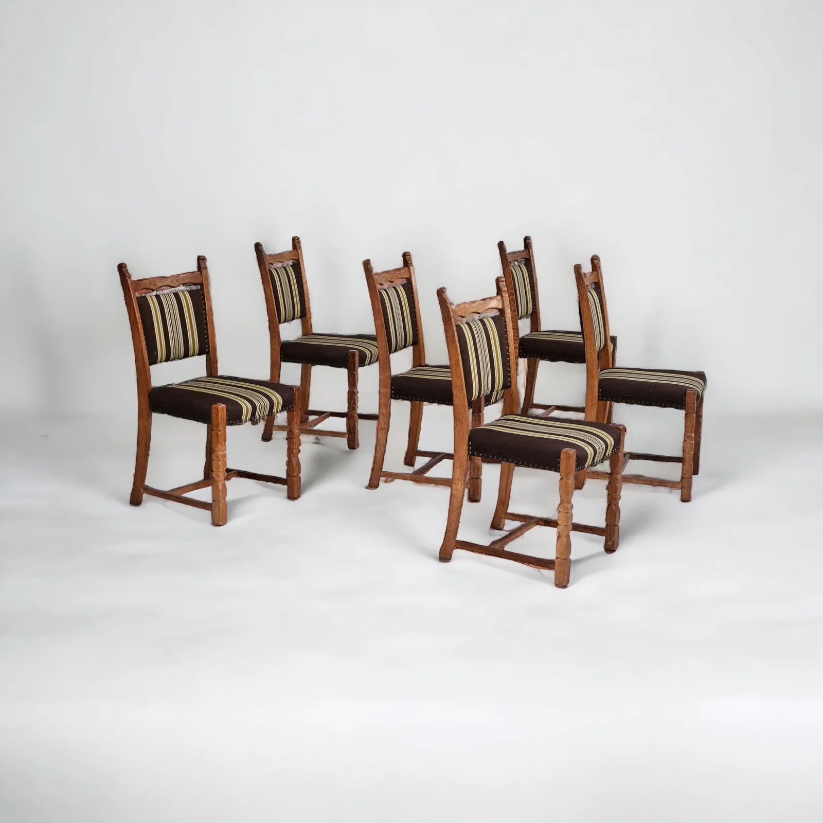 Ca. Jaren 1970 – Set Van 6 Deense Eetkamerstoelen, Goede Staat, Eikenhout.