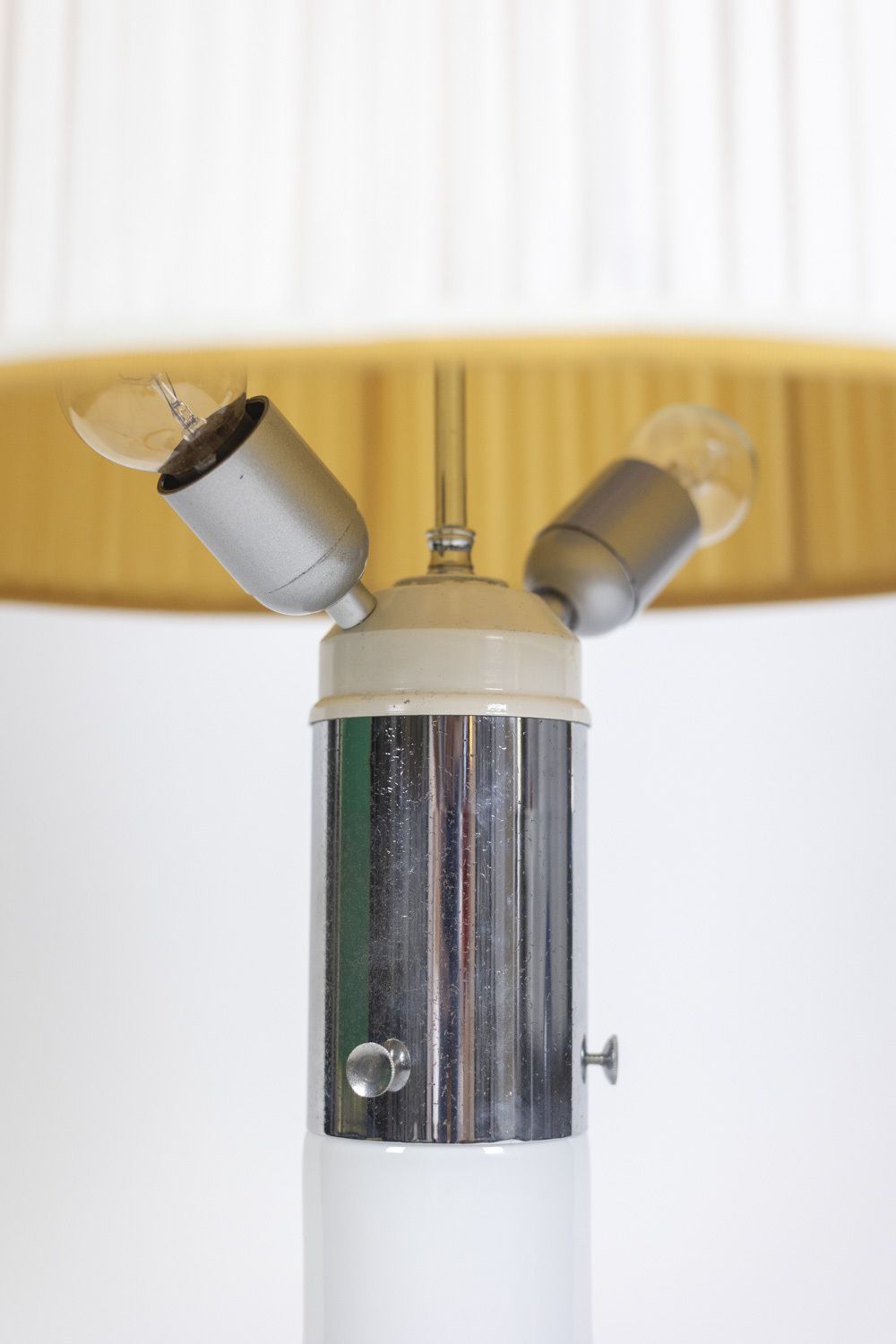 White Glass Lamp Decorated With A Brown And Yellow Spiral, 1970s photo buy