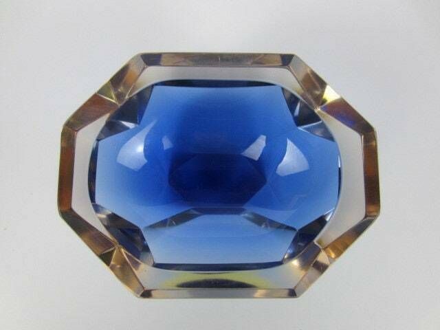 Murano Crystal Glass 4 X Sommerso Faceted Sculptural Bowl By Flavio Poli, 60s photo buy