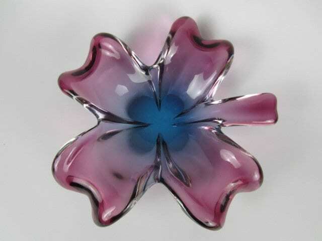 Seguso Purple And Blue Murano Sommerso Lucky 4 Leaf Clover Shape Bowl Dish 60s photo for sale