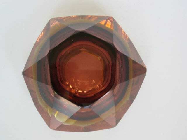 Murano Sommerso Brown Amber Mandruzzato 6 Facet Cut Geometric Art Glass Bowl photo Home Decor