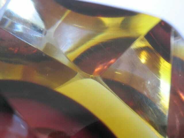 Murano Sommerso Brown Amber Mandruzzato 6 Facet Cut Geometric Art Glass Bowl photo vintage