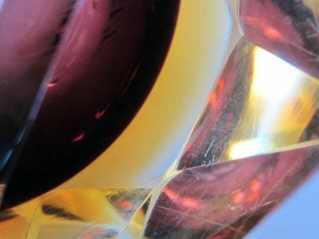 photo for sale Murano Sommerso Brown Amber Mandruzzato 6 Facet Cut Geometric Art Glass Bowl