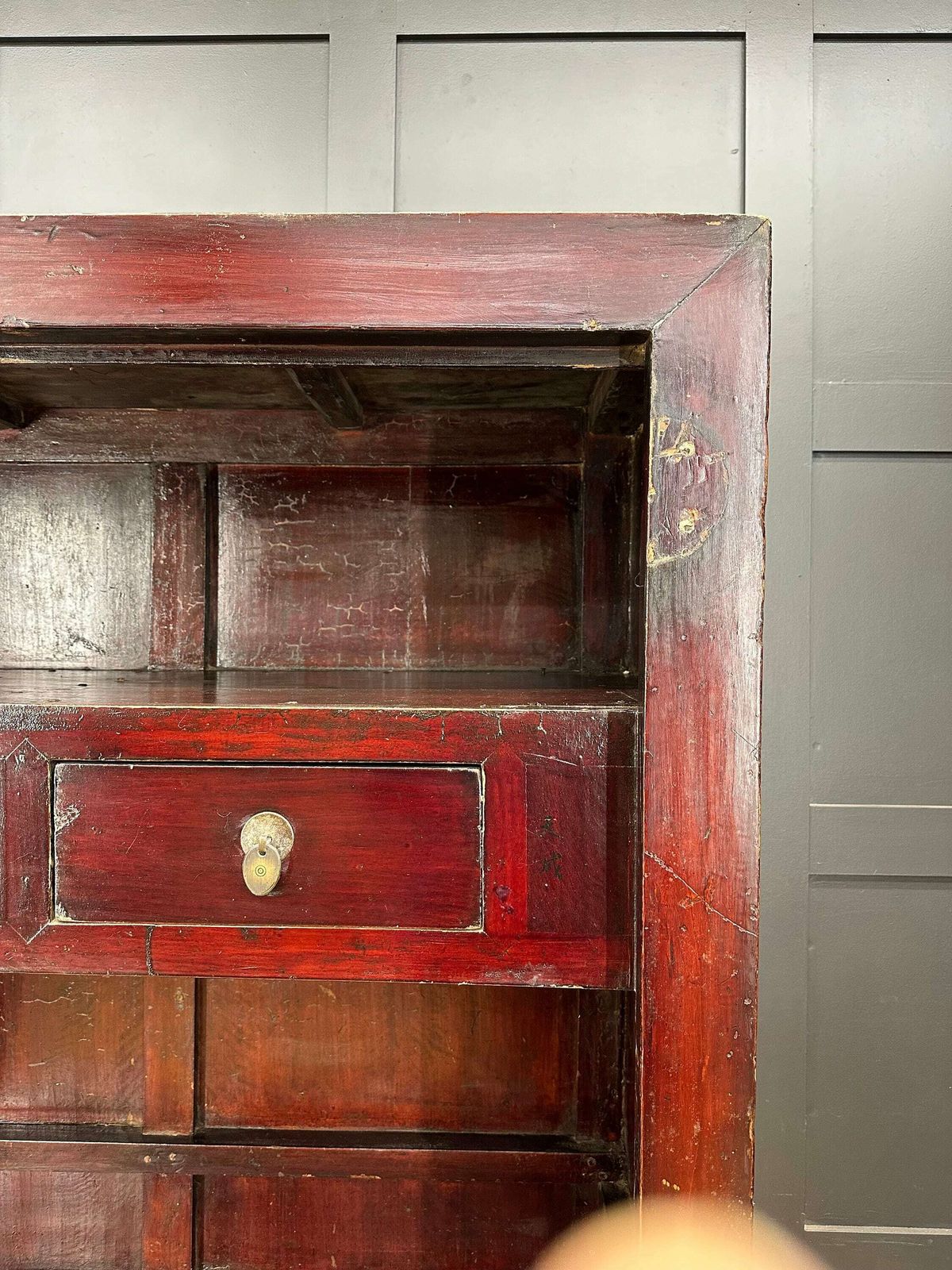 Antique Chinese Open Cabinet   Antique Display   Red Wedding Cabinet   Bookcase photo vinterior