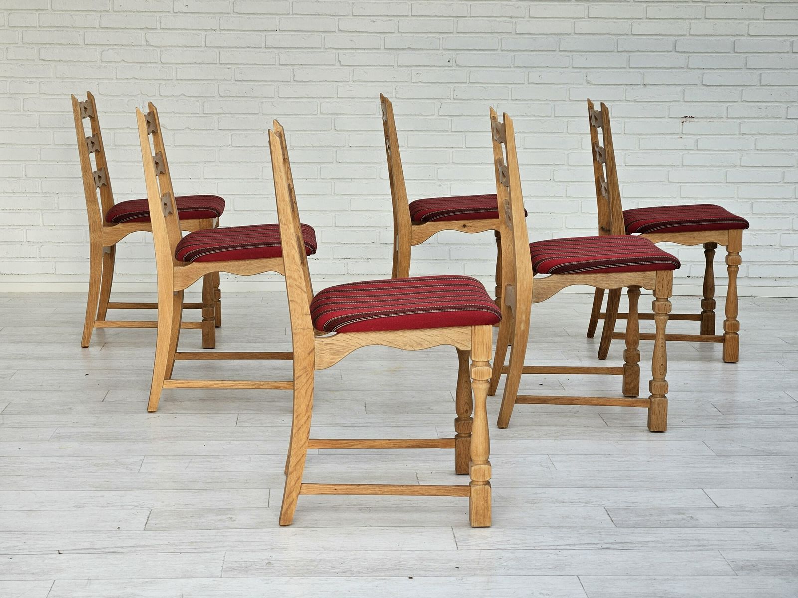 1285.0 1970s, Set 6 Pcs Of Danish Dinning Chairs, Original Good Condition, Furniture Wool. photo