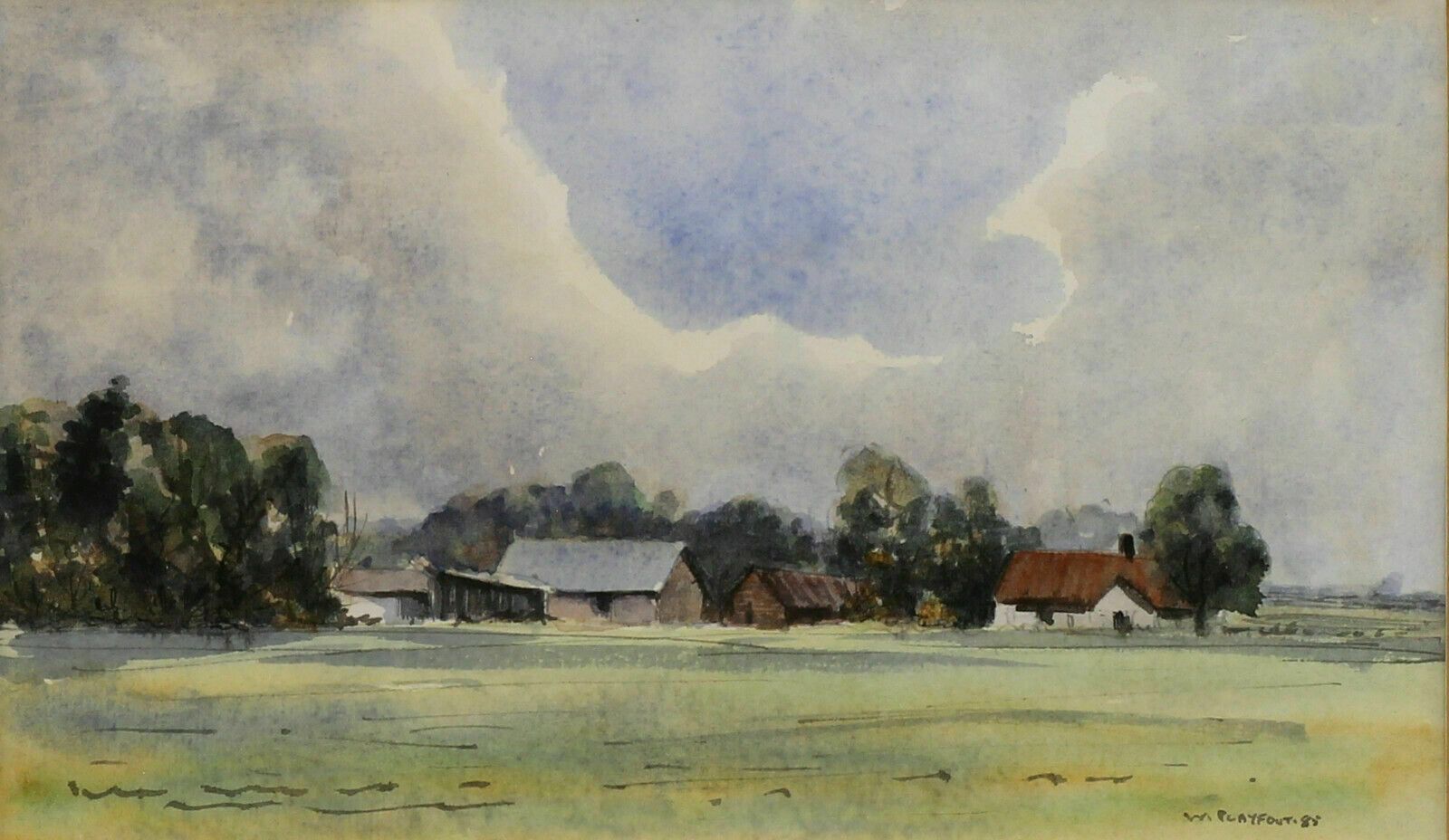 Watercolour By William Playfoot. Countryside Farm View photo furniture