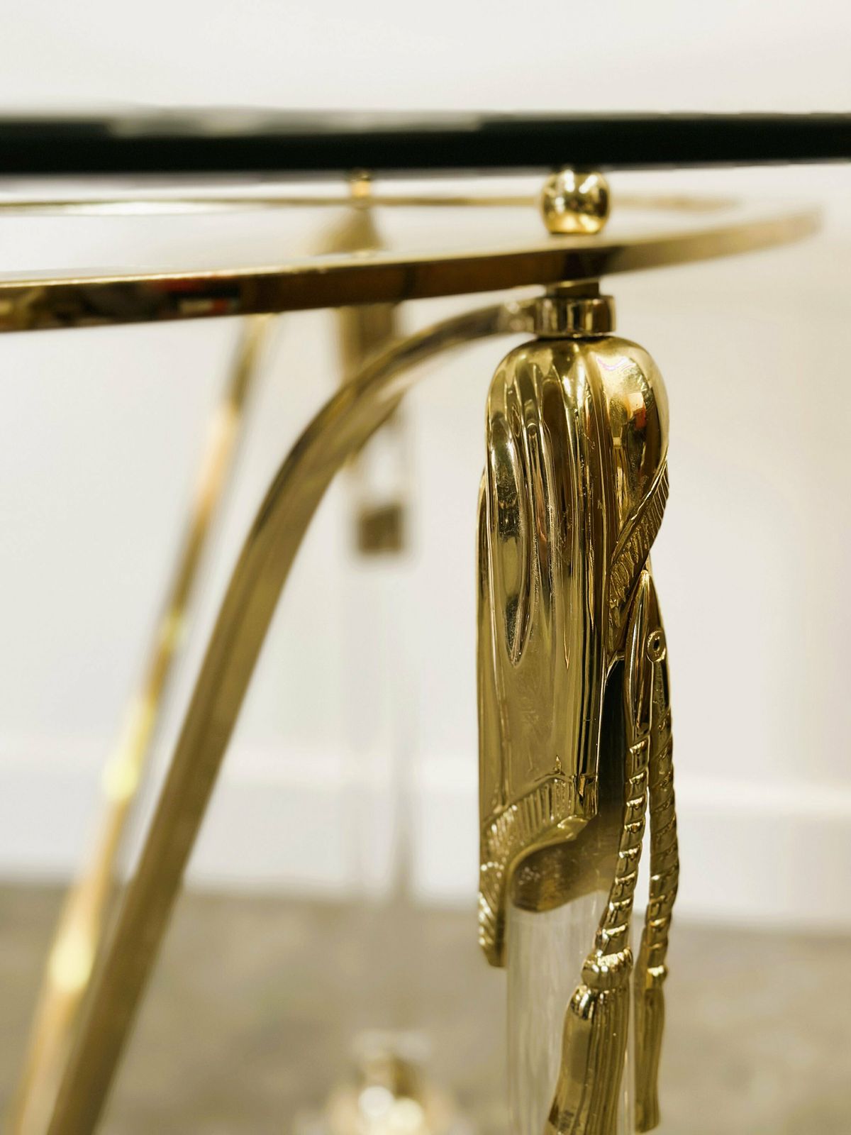 Brass And Lucite Dining Table With Beveled Glass Top, Italy 1980s. photo furniture