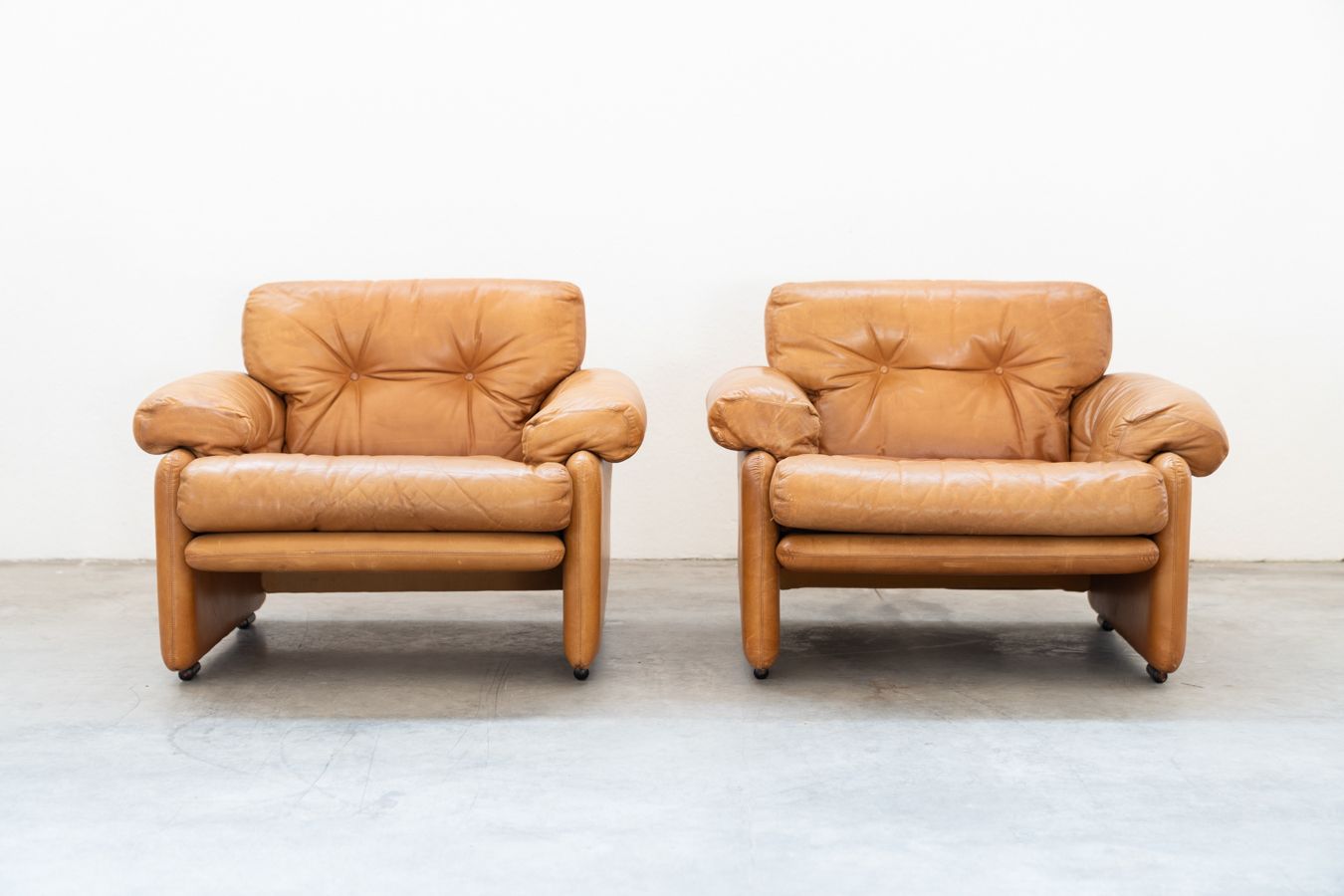 Pair Of Armchairs With Cognac Coloured Pouf Model "Coronado" By Afra & Tobia Scarpa For B&B Italia,70 photo furniture