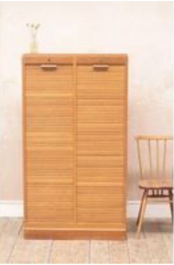 Antique Mid Century Double Tambour Filing Cabinet