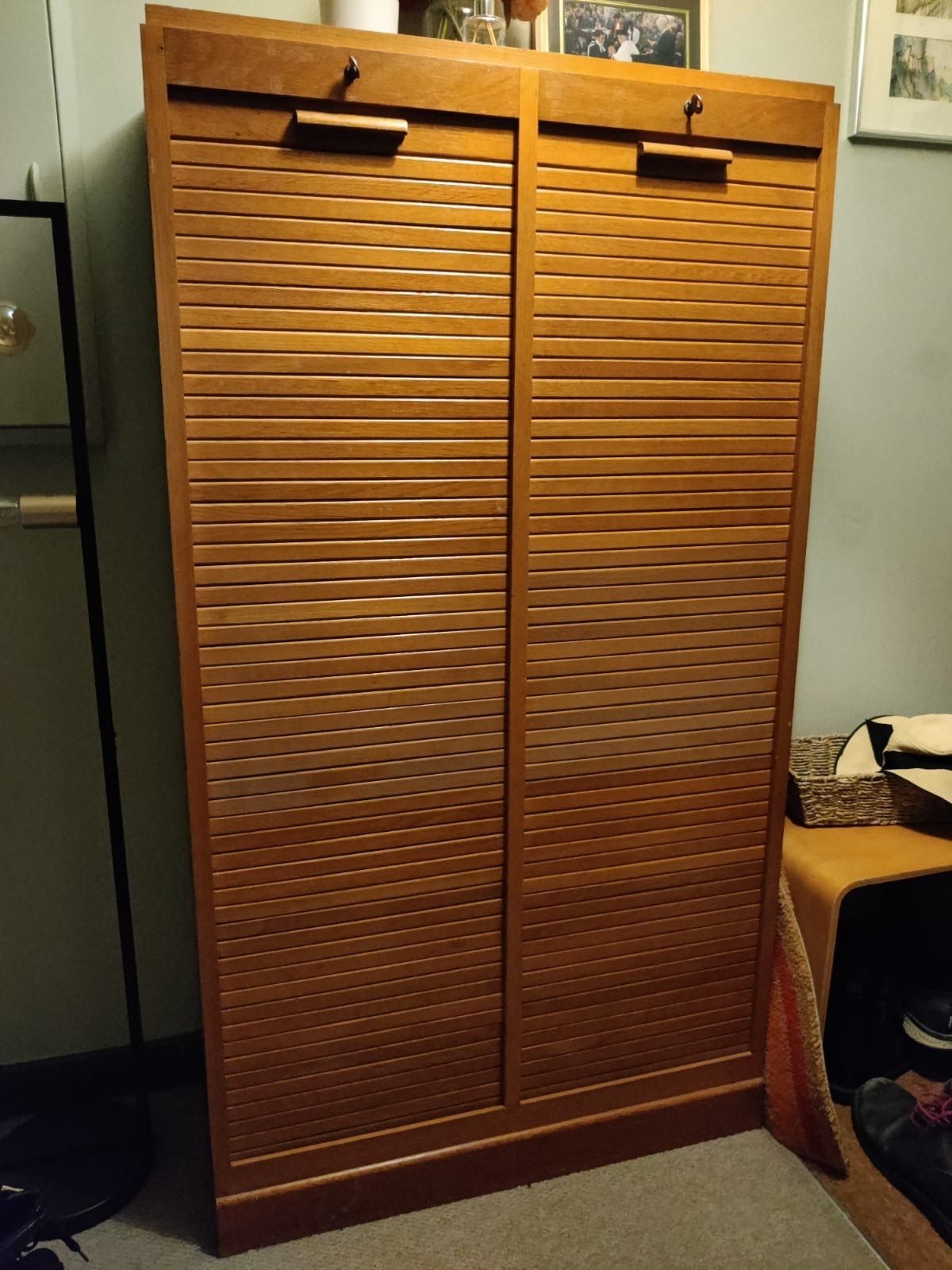 Antique Mid Century Double Tambour Filing Cabinet photo for sale