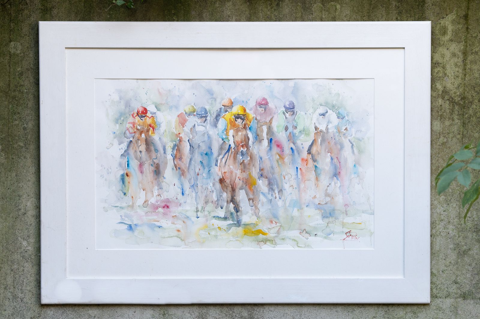 Large, Framed, Original Horse Racing Watercolour Painting By Roger Simpson photo furniture