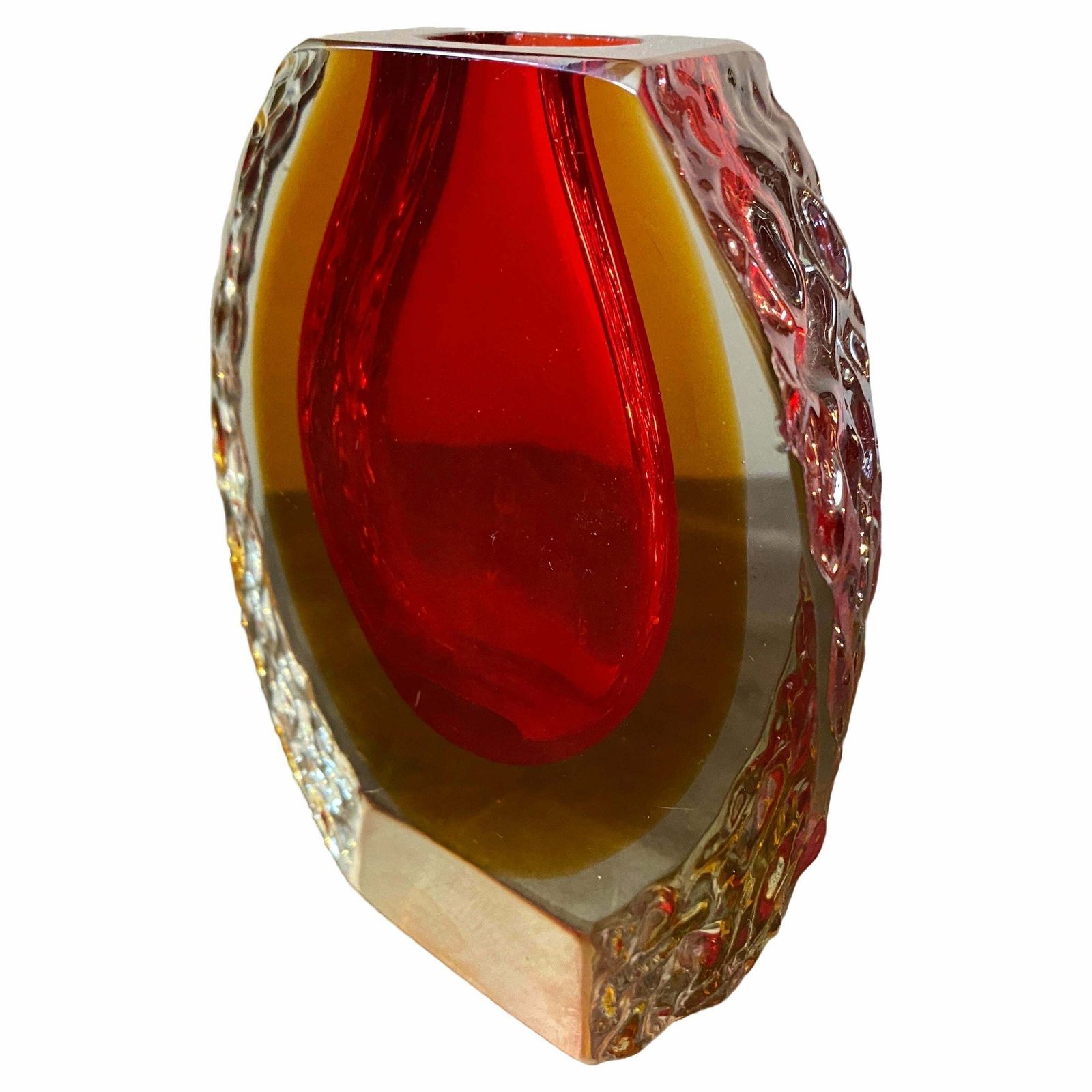1960s Mandruzzato Mid Century Modern Red And Yellow Sommerso Murano Glass Vase photo furniture