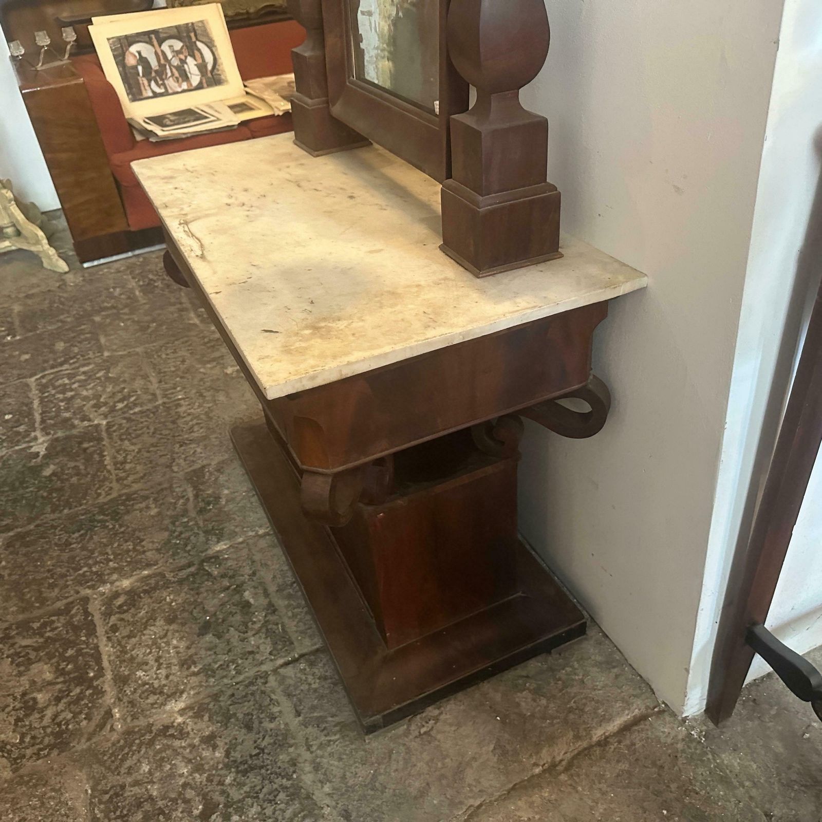 Mid 19th Century Fir Wood Veneered In Mahogany And Marble Sicilian Vanity Table photo Furniture