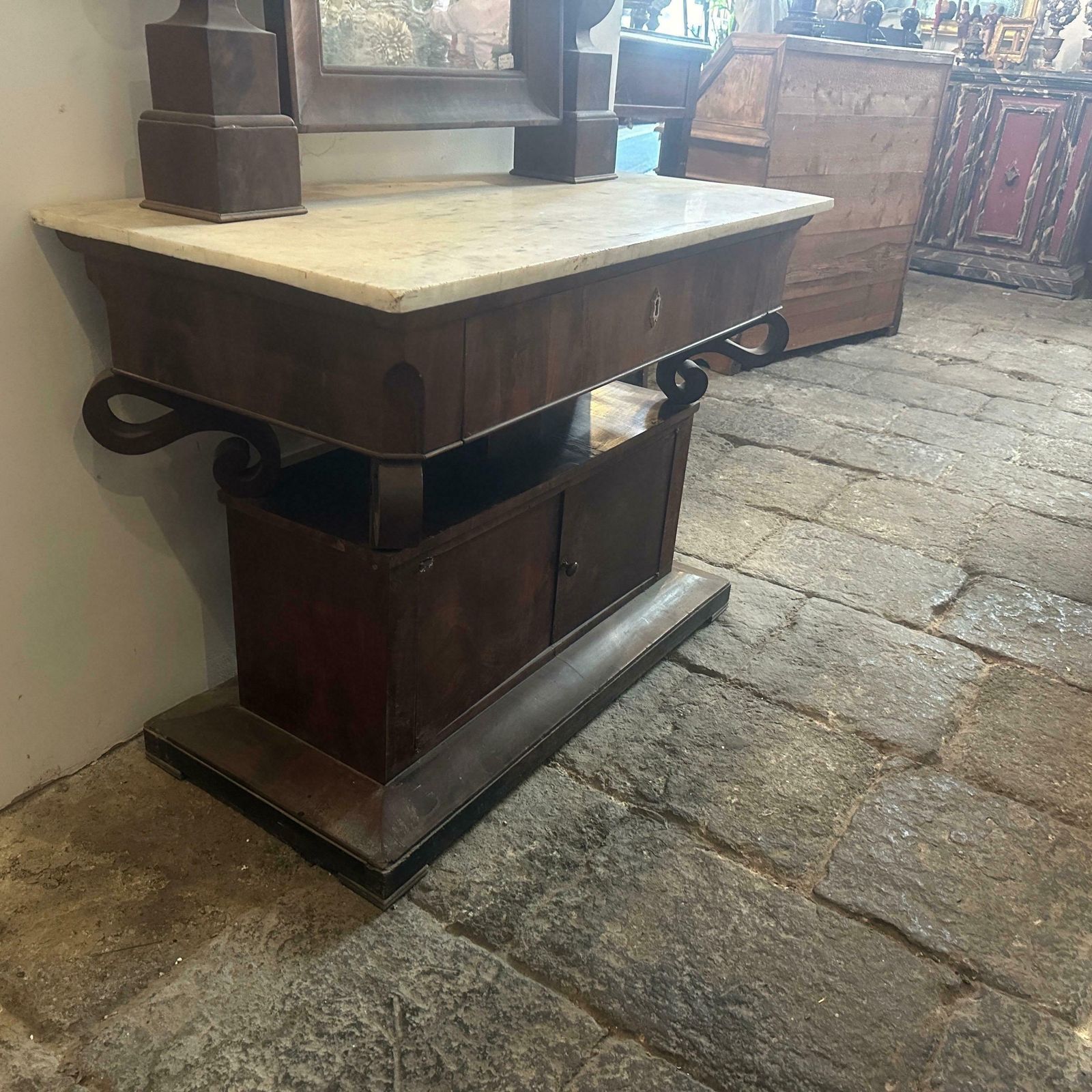 Mid 19th Century Fir Wood Veneered In Mahogany And Marble Sicilian Vanity Table photo vintage