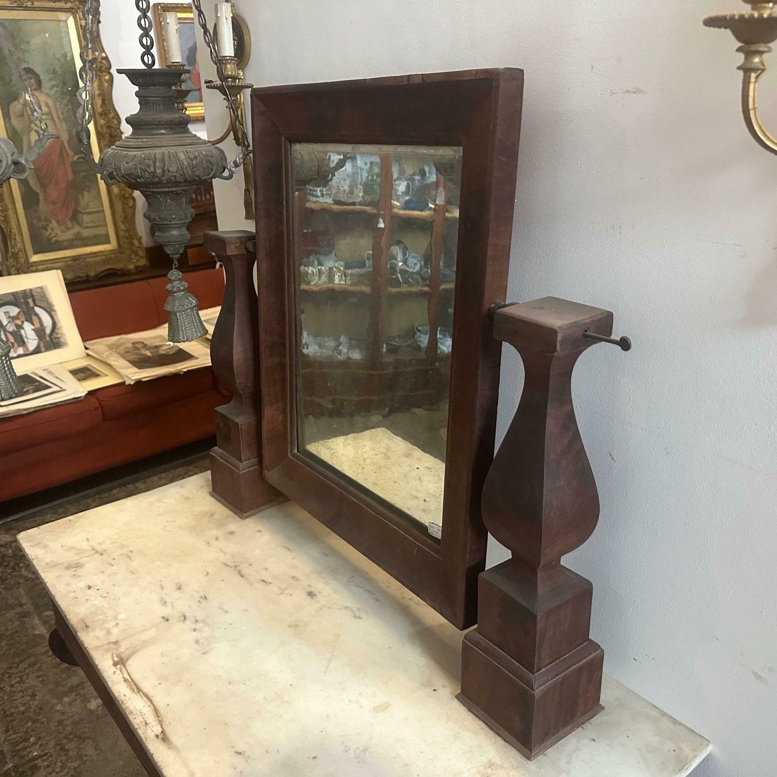 photo furniture Mid 19th Century Fir Wood Veneered In Mahogany And Marble Sicilian Vanity Table
