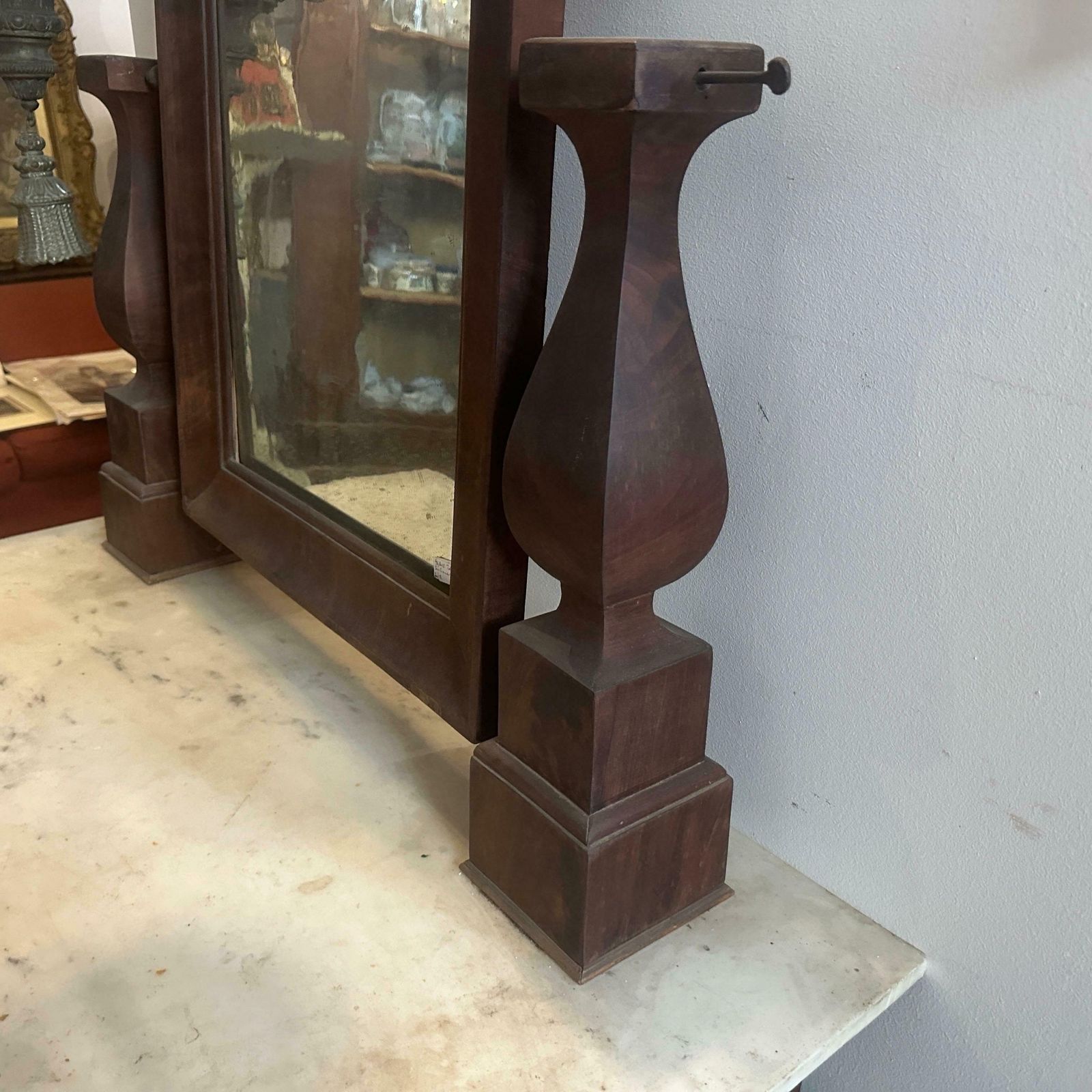 photo for sale Mid 19th Century Fir Wood Veneered In Mahogany And Marble Sicilian Vanity Table