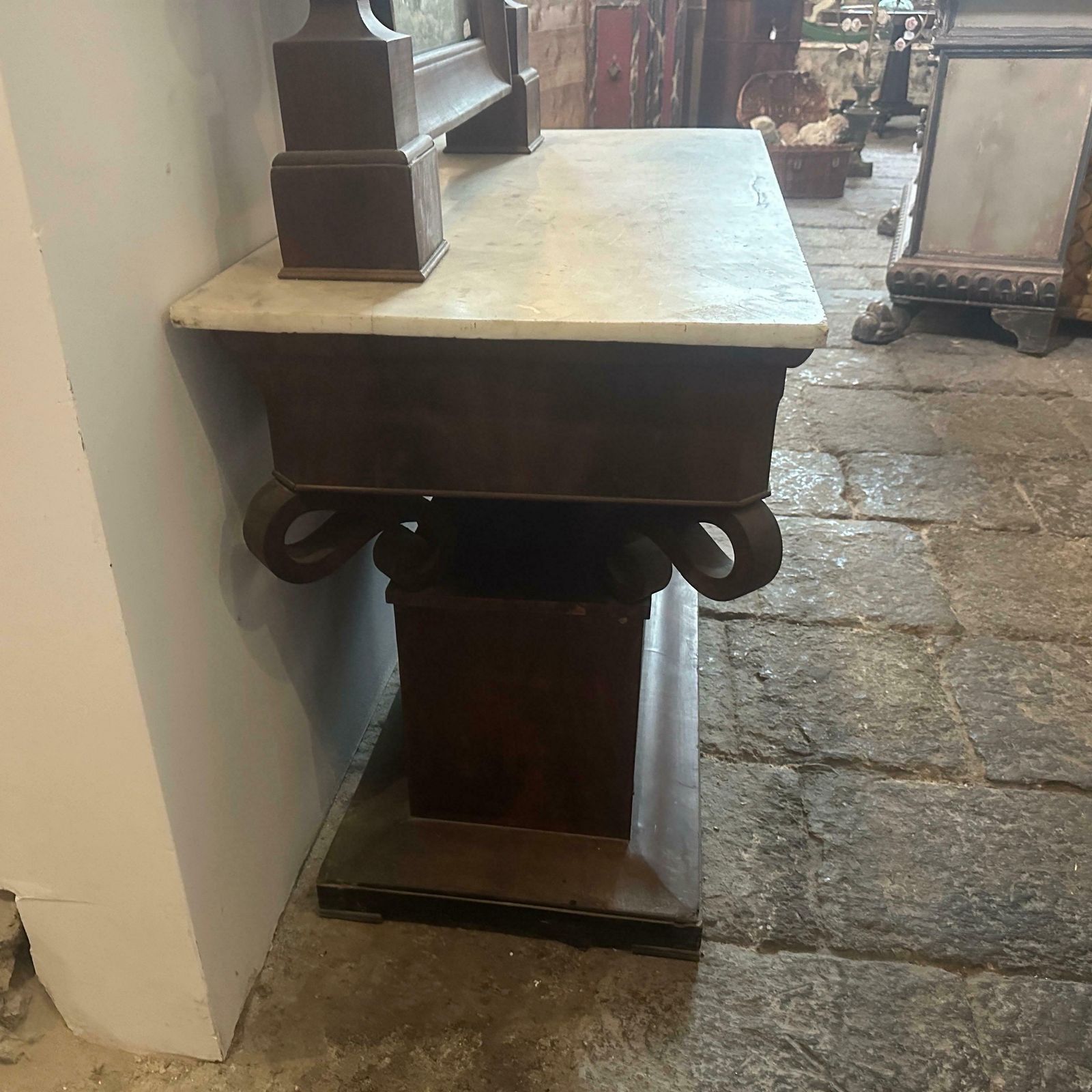 Furniture Mid 19th Century Fir Wood Veneered In Mahogany And Marble Sicilian Vanity Table photo
