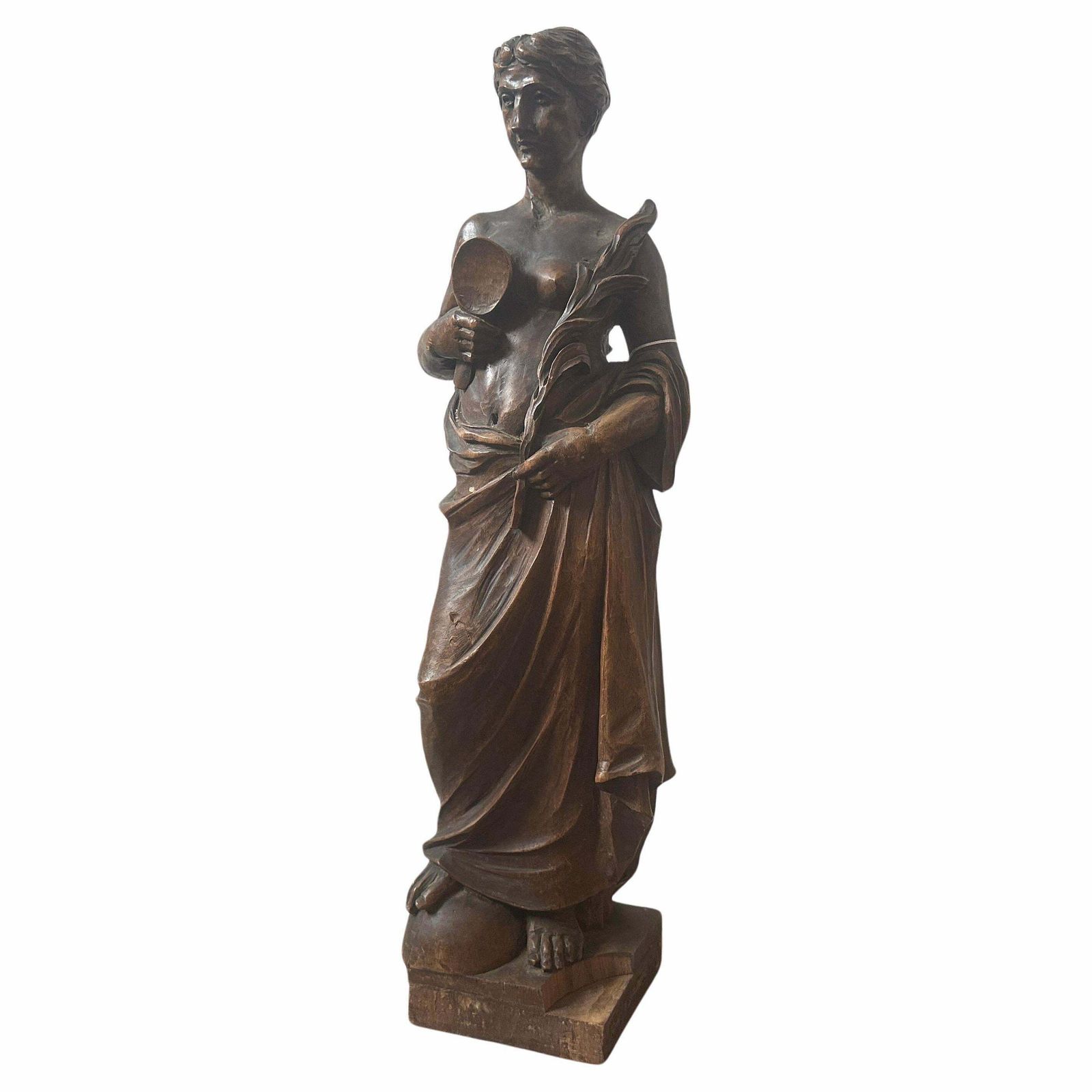1850s Neoclassical Hand Carved Walnut Italian Sculpture Of A Roman Bather photo furniture
