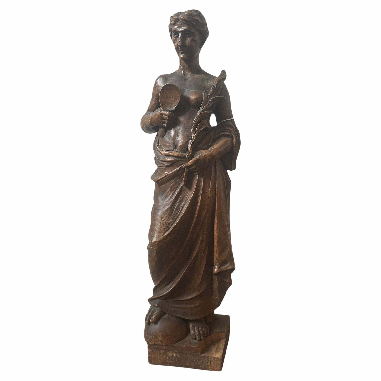 1850s Neoclassical Hand Carved Walnut Italian Sculpture Of A Roman Bather photo Home Decor