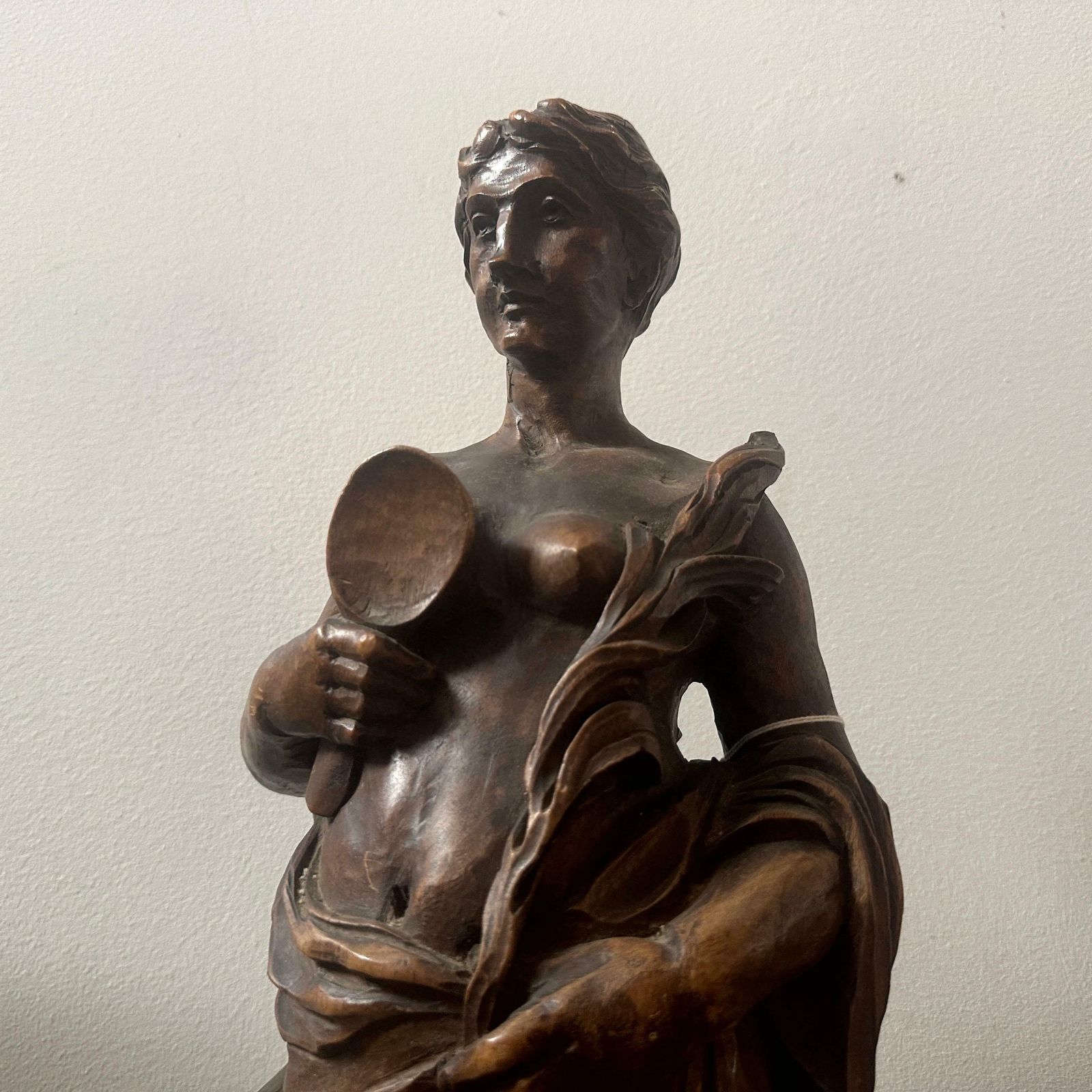 1850s Neoclassical Hand Carved Walnut Italian Sculpture Of A Roman Bather photo 1506.0