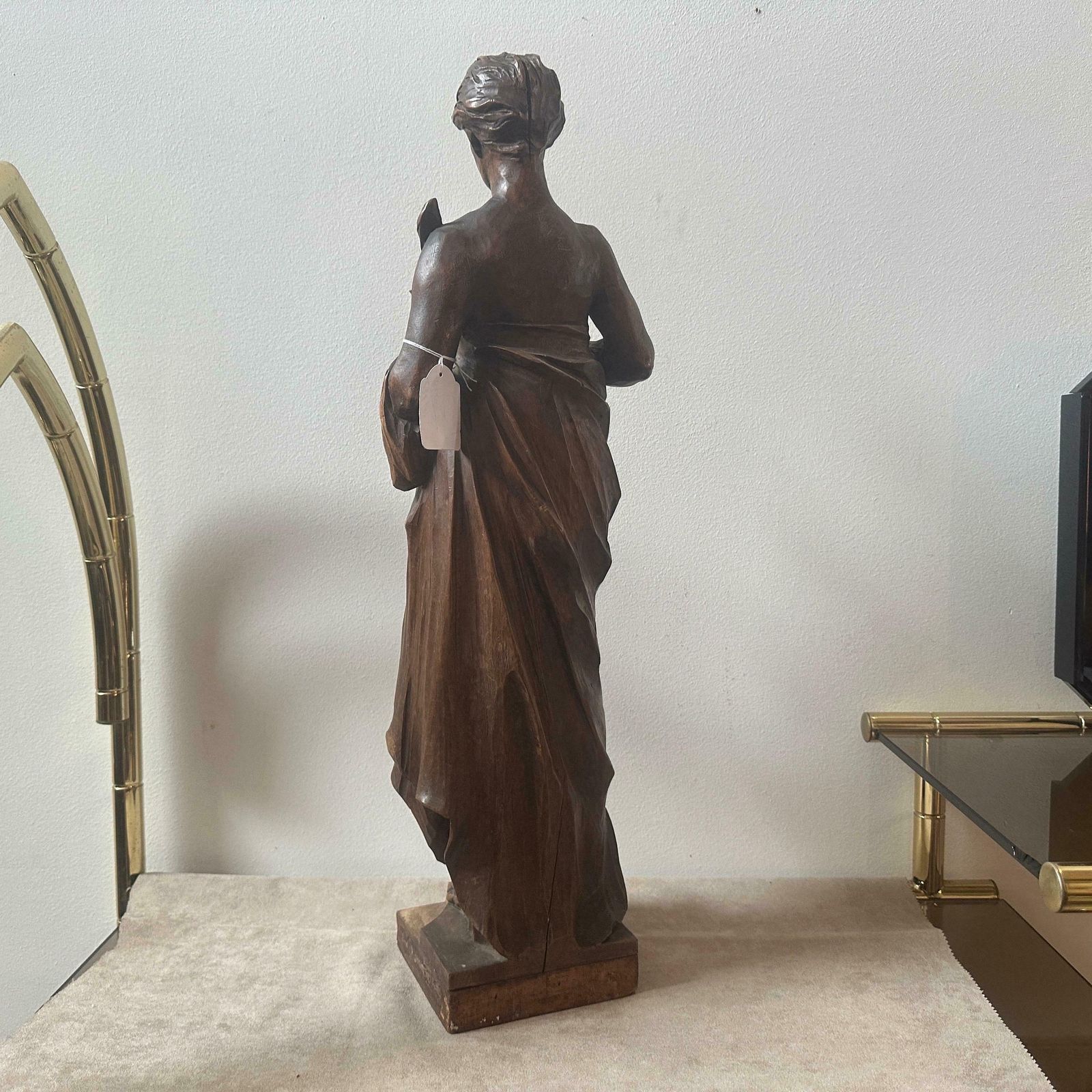 Home Decor 1850s Neoclassical Hand Carved Walnut Italian Sculpture Of A Roman Bather photo