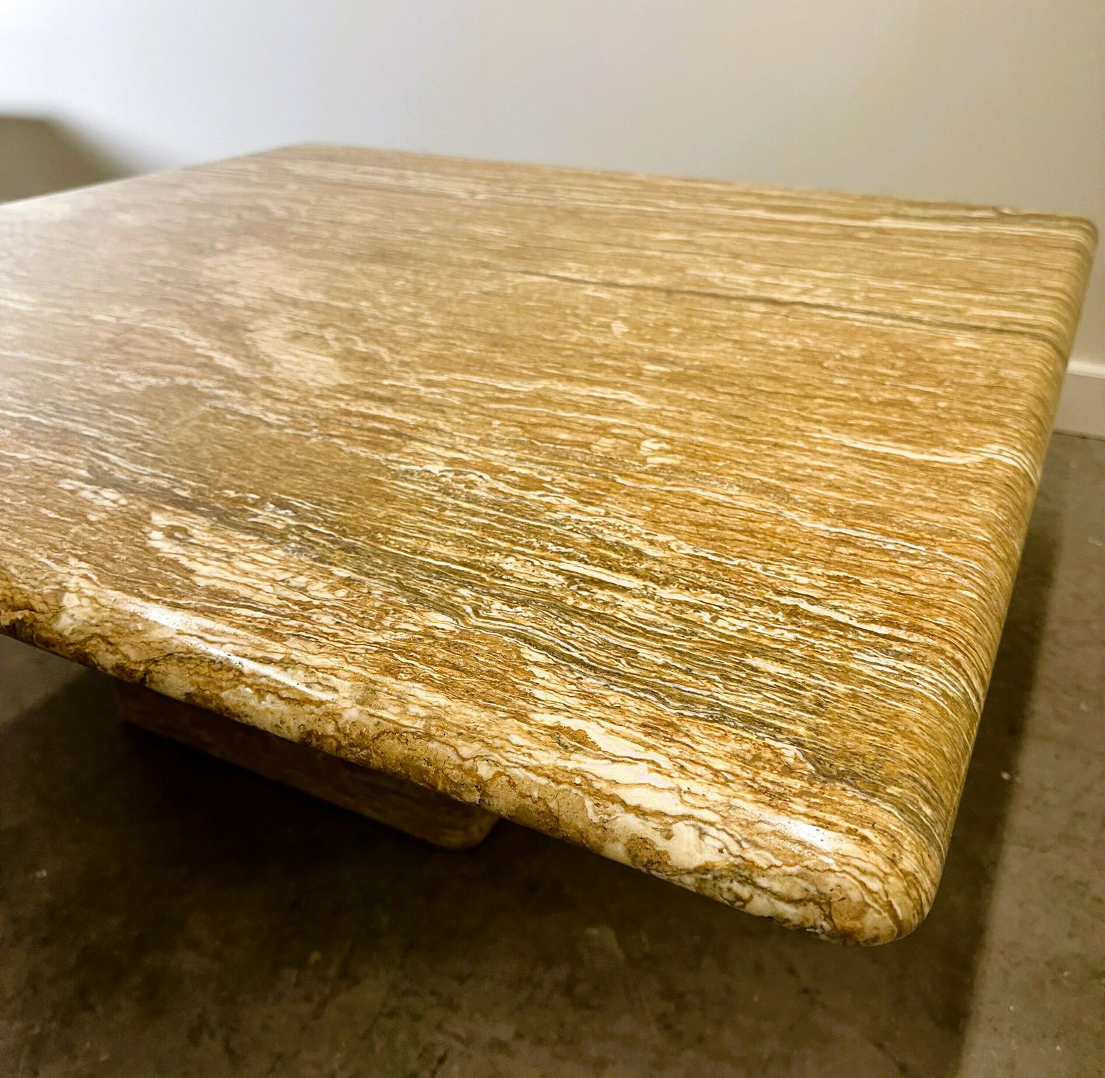 Xl Vintage Square Caramel Travertine Coffee Table, 1980s photo 2403.0