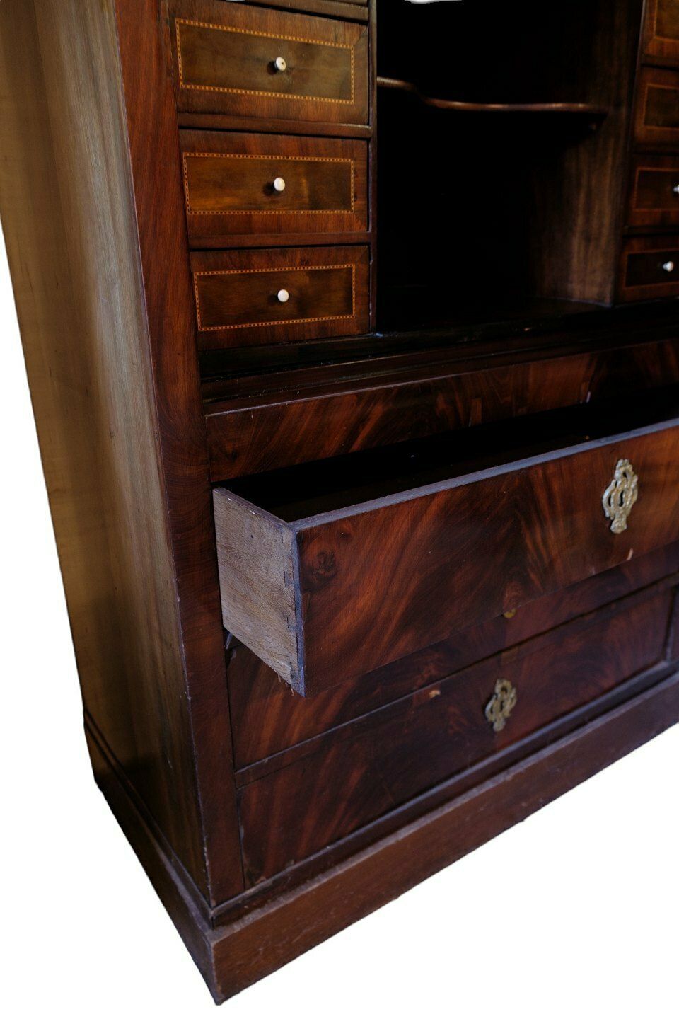 Secretary In Mahogany & Brass With Intarsia From 1840s photo 2925.0