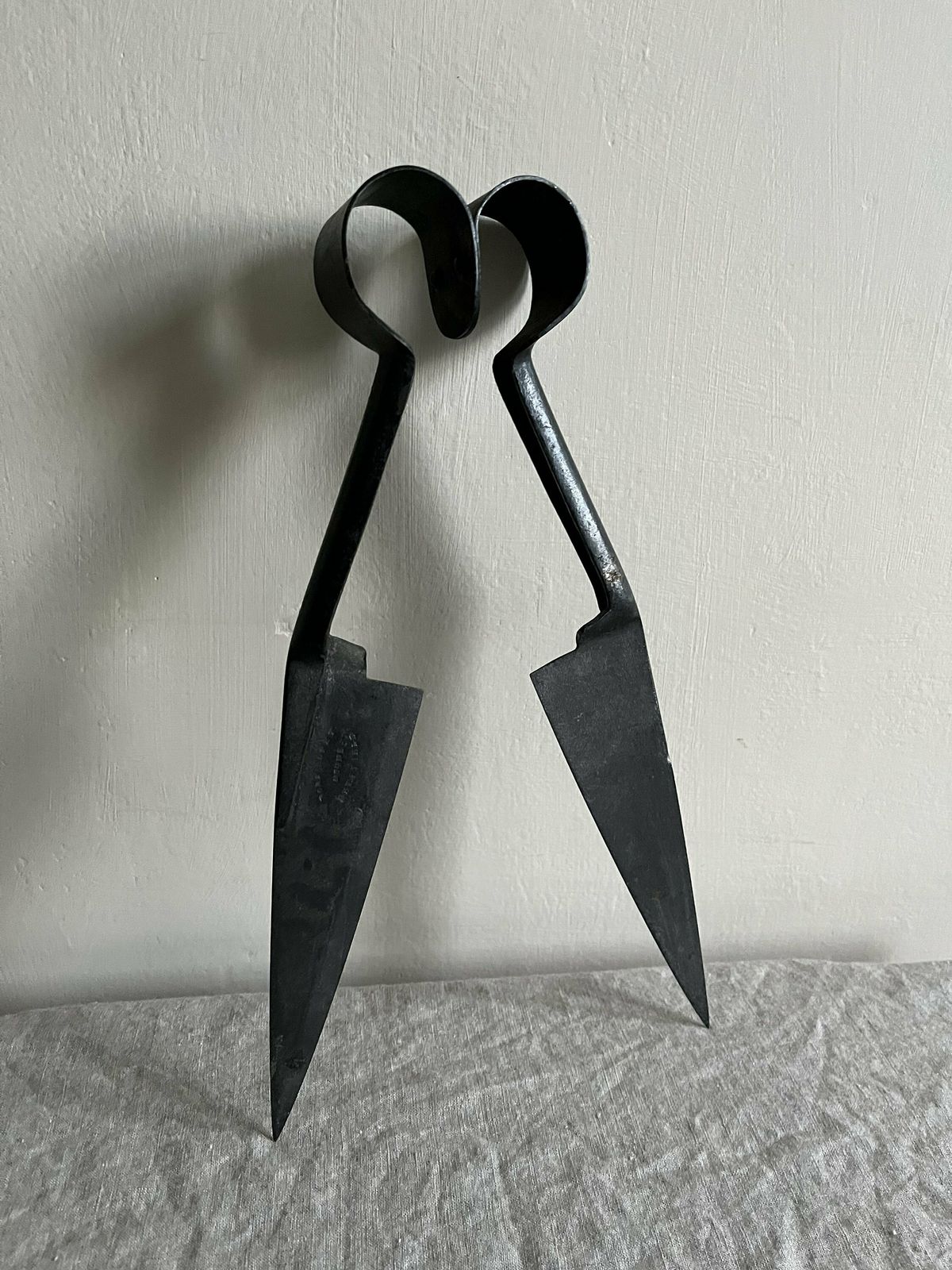 photo furniture Antique Steel Sheep Shears & Metal Skimmer, Rustic Primitive Farmhouse Style Kitchen Accessories Or Tools