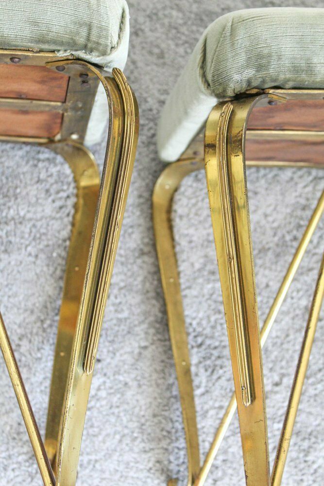 Mid Century Italian Brass And Velvet Benches From Jansen, 1950s, Set Of 2 photo for sale