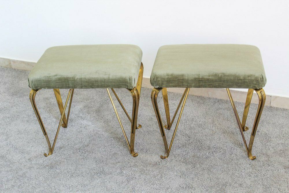 Mid Century Italian Brass And Velvet Benches From Jansen, 1950s, Set Of 2 photo 1271.0