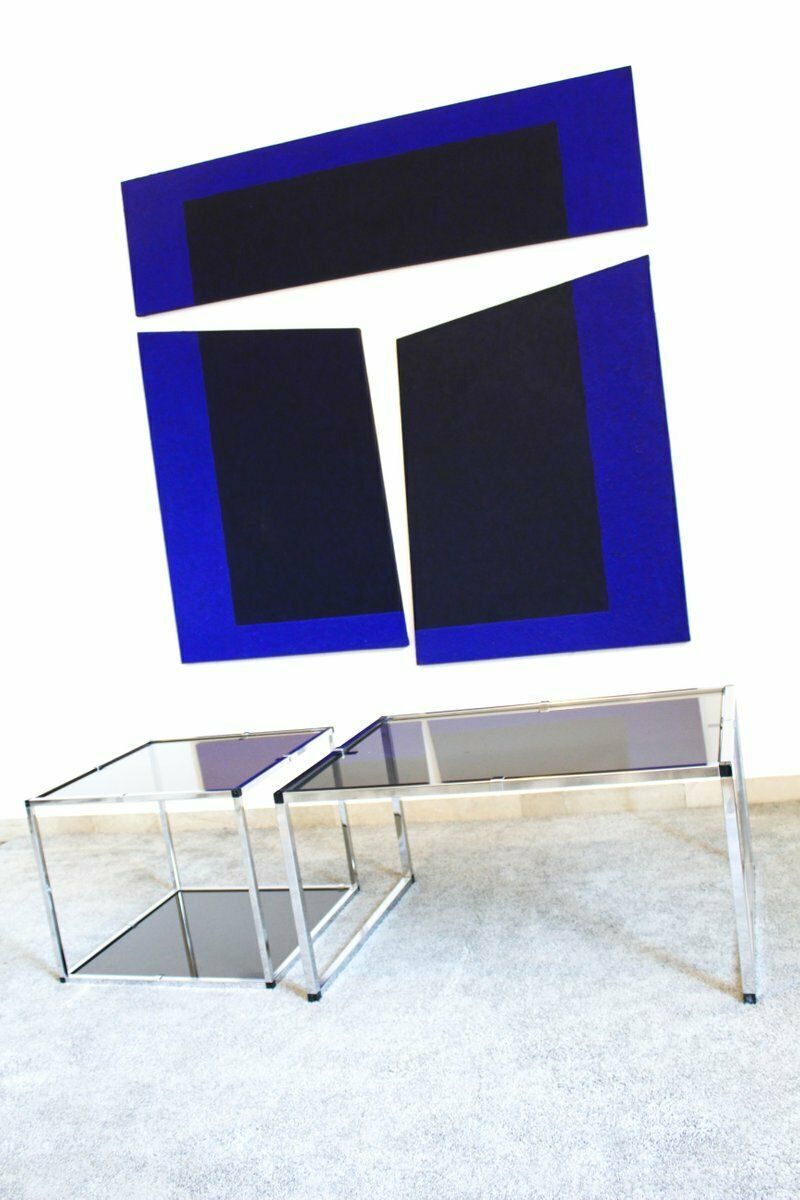 Chromed Metal And Smoked Glass Tables, Italy, 1970s, Set Of 2 photo Furniture