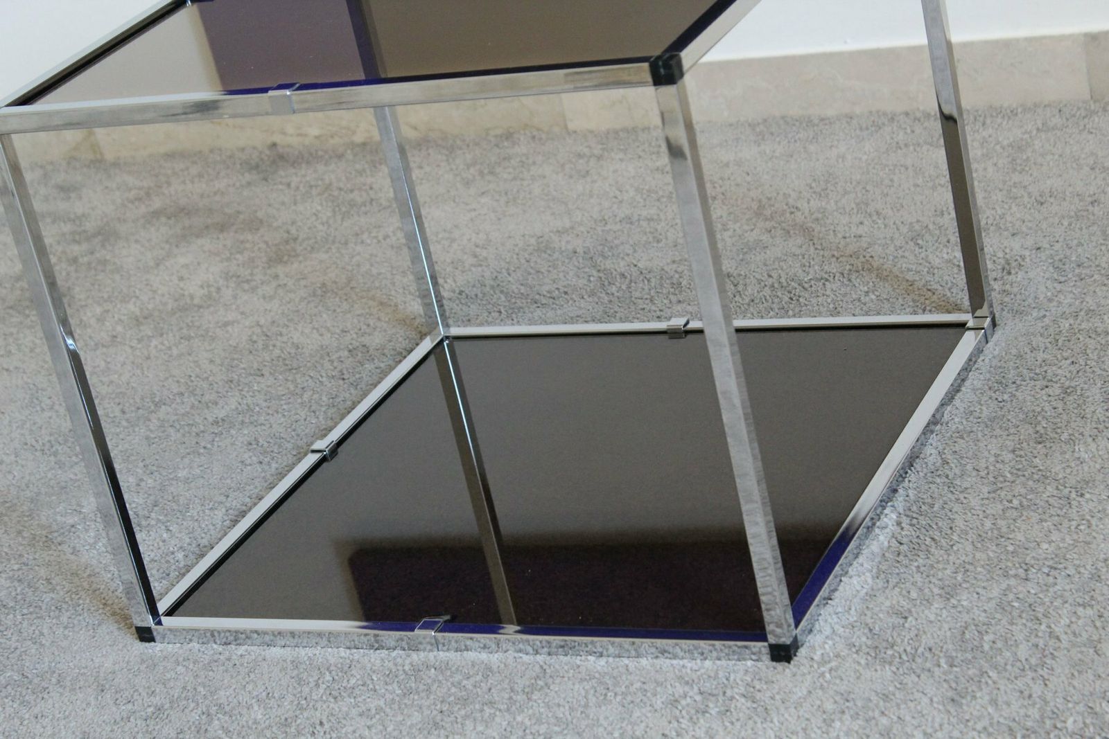 Chromed Metal And Smoked Glass Tables, Italy, 1970s, Set Of 2 photo buy