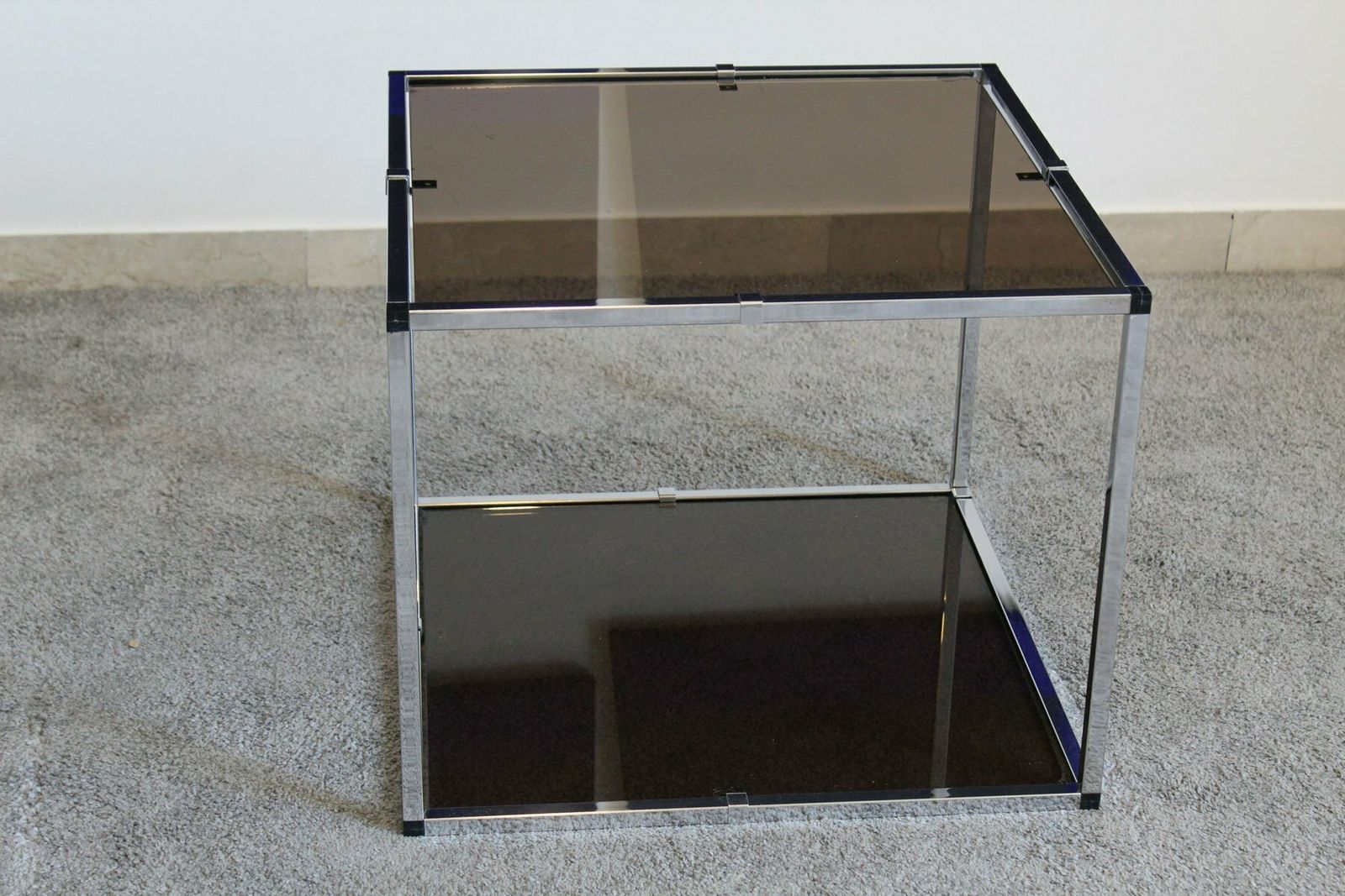 Furniture Chromed Metal And Smoked Glass Tables, Italy, 1970s, Set Of 2 photo