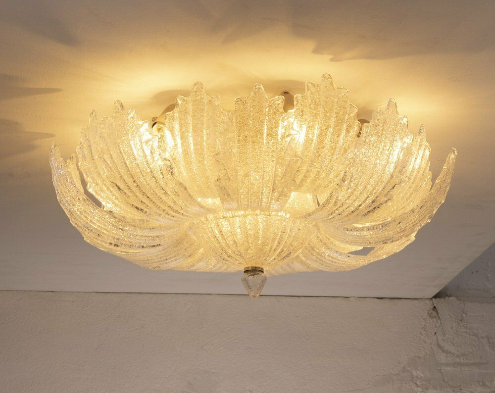 Vintage Handmade Transparent Murano Glass Ceiling Chandelier With Grit, Italy, 1980s photo furniture