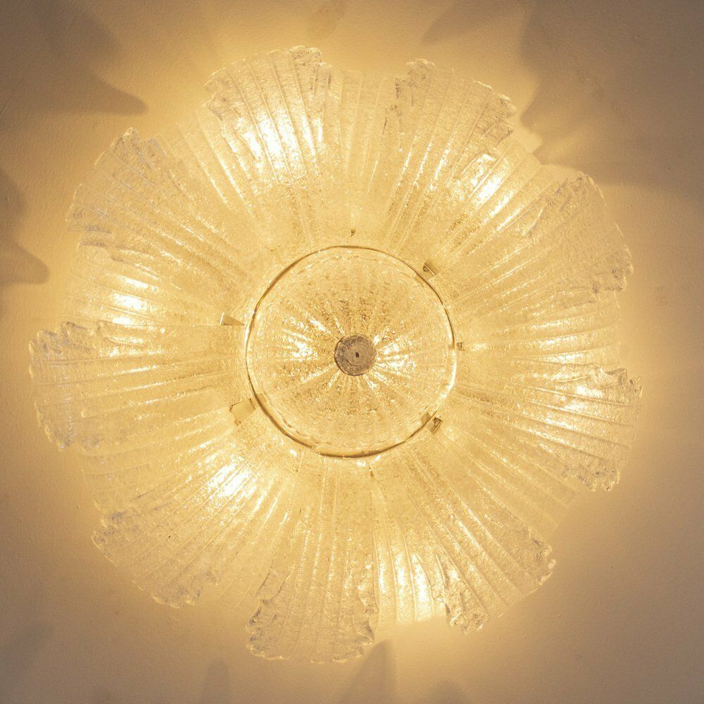 Vintage Handmade Transparent Murano Glass Ceiling Chandelier With Grit, Italy, 1980s photo Lighting
