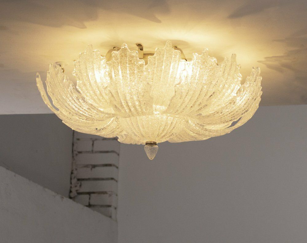 Vintage Handmade Transparent Murano Glass Ceiling Chandelier With Grit, Italy, 1980s photo vintage