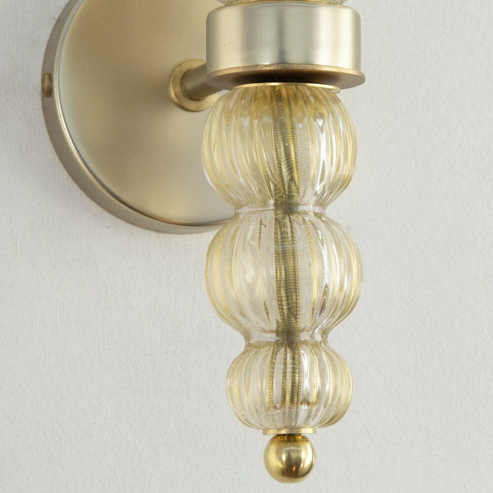 photo for sale Wall Lamps In Crystal Colored Murano Glass And Golden Decorations, Blown Glass And Artistic Decorations, 1990s, Set Of 2