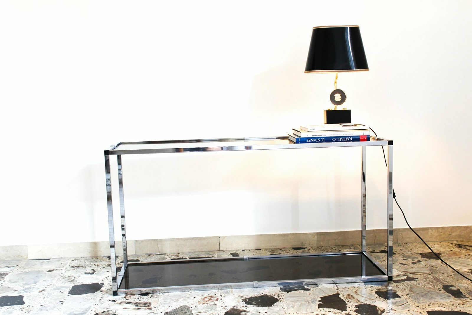 Console In Chromed Metal And Smoked Glass, Italy, 1970s photo for sale