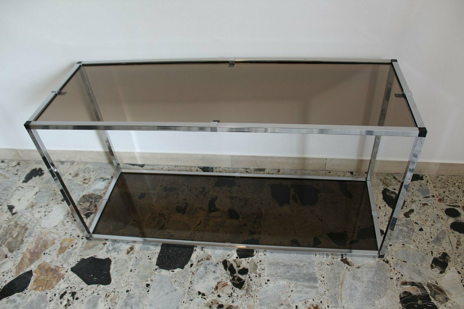 Console In Chromed Metal And Smoked Glass, Italy, 1970s photo vinterior