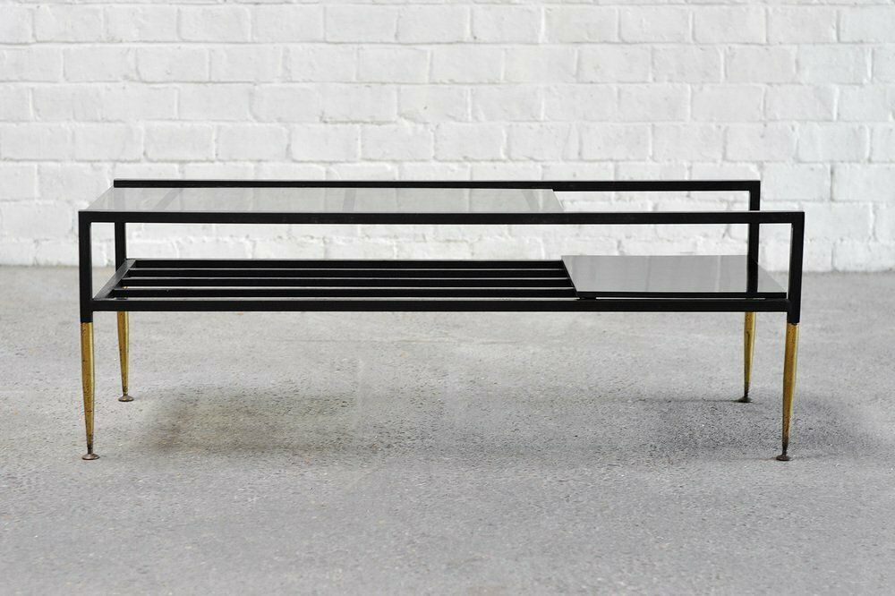 Mid Century Italian Coffee Table In Metal & Brass, 1960s photo Furniture