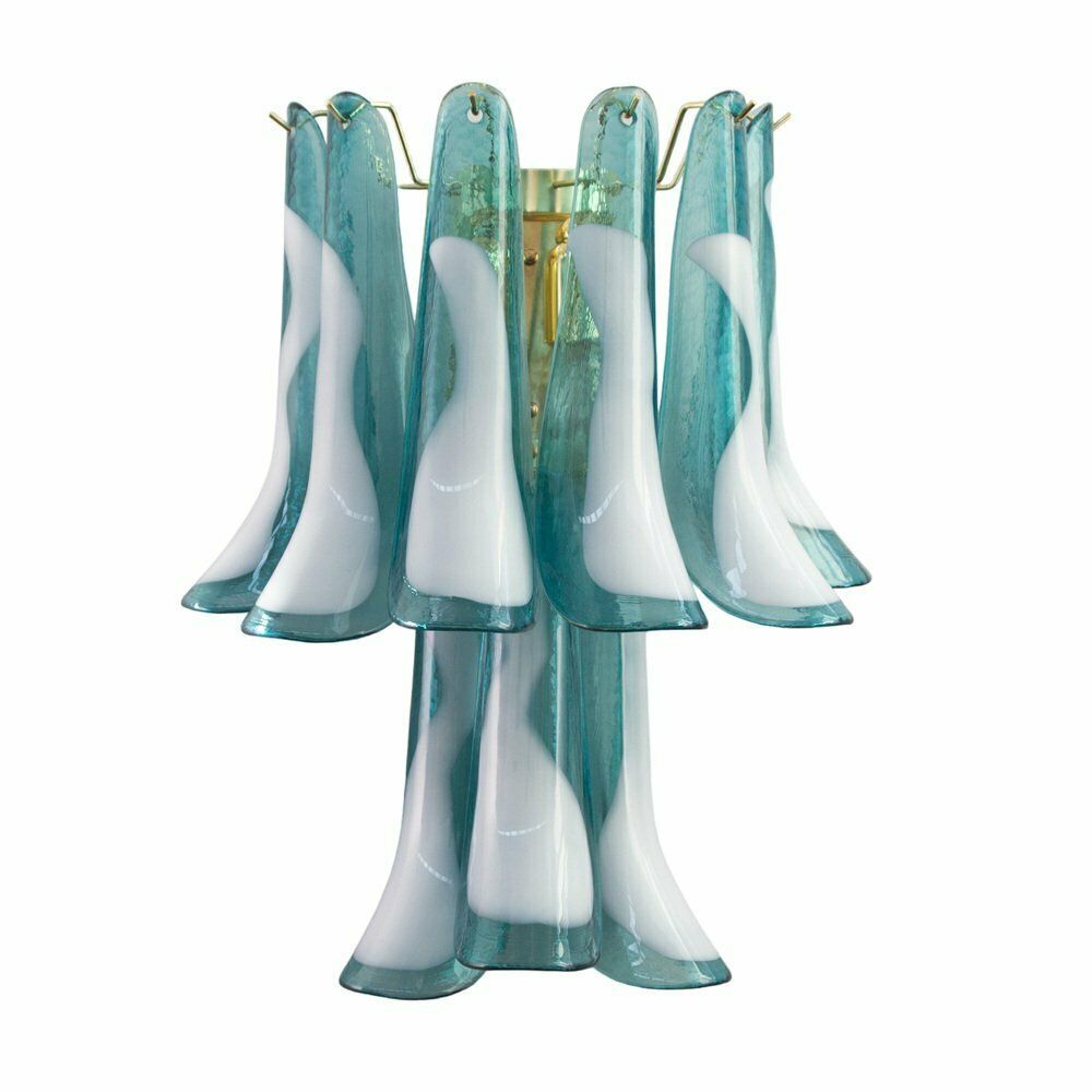 Petal Wall Lamp In Blue Murano Glass With White Decoration, Italy, 1990s