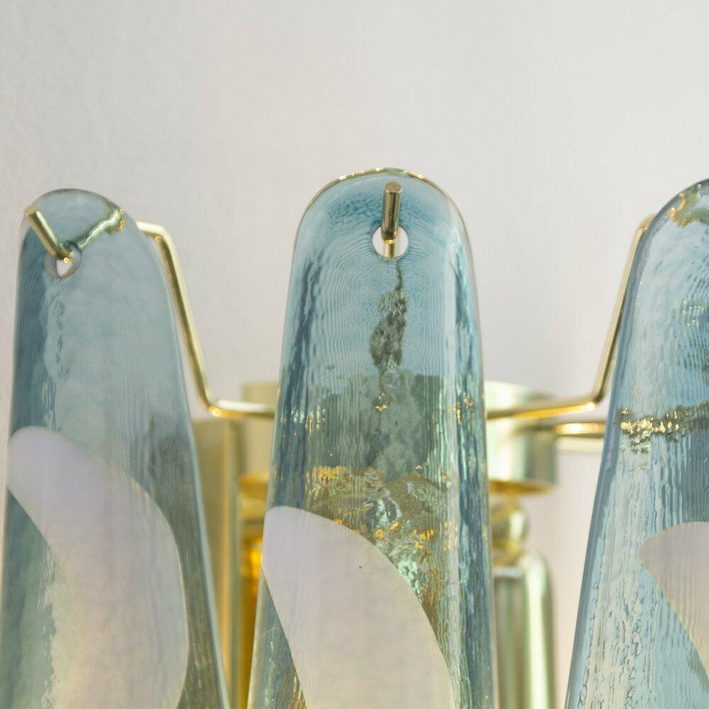 Lighting Petal Wall Lamp In Blue Murano Glass With White Decoration, Italy, 1990s photo