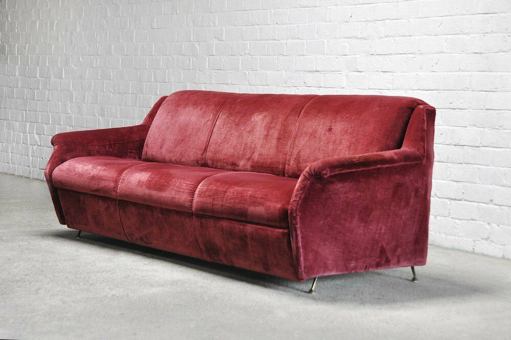Mid Century Italian Velvet 3 Seater Sofa, 1950s