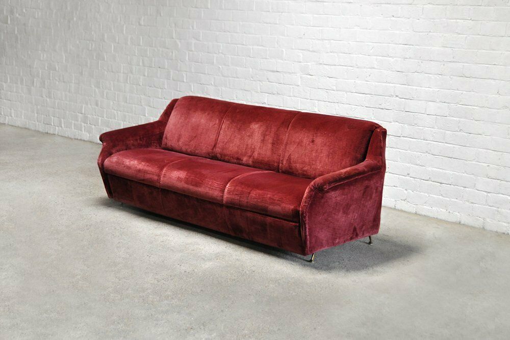 Mid Century Italian Velvet 3 Seater Sofa, 1950s photo for sale