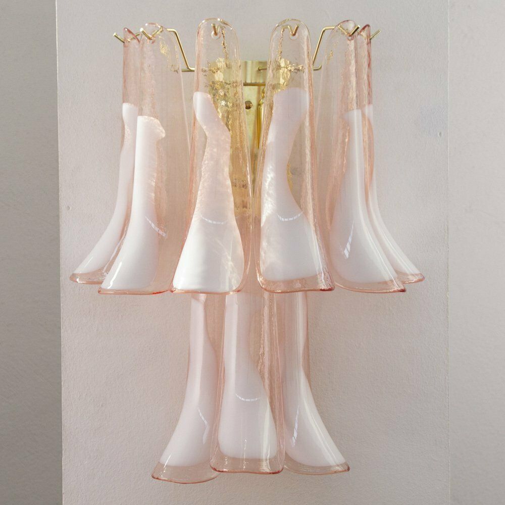 Petal Wall Lamp In Pink Murano Glass With White Decoration, Italy, 1990s photo furniture