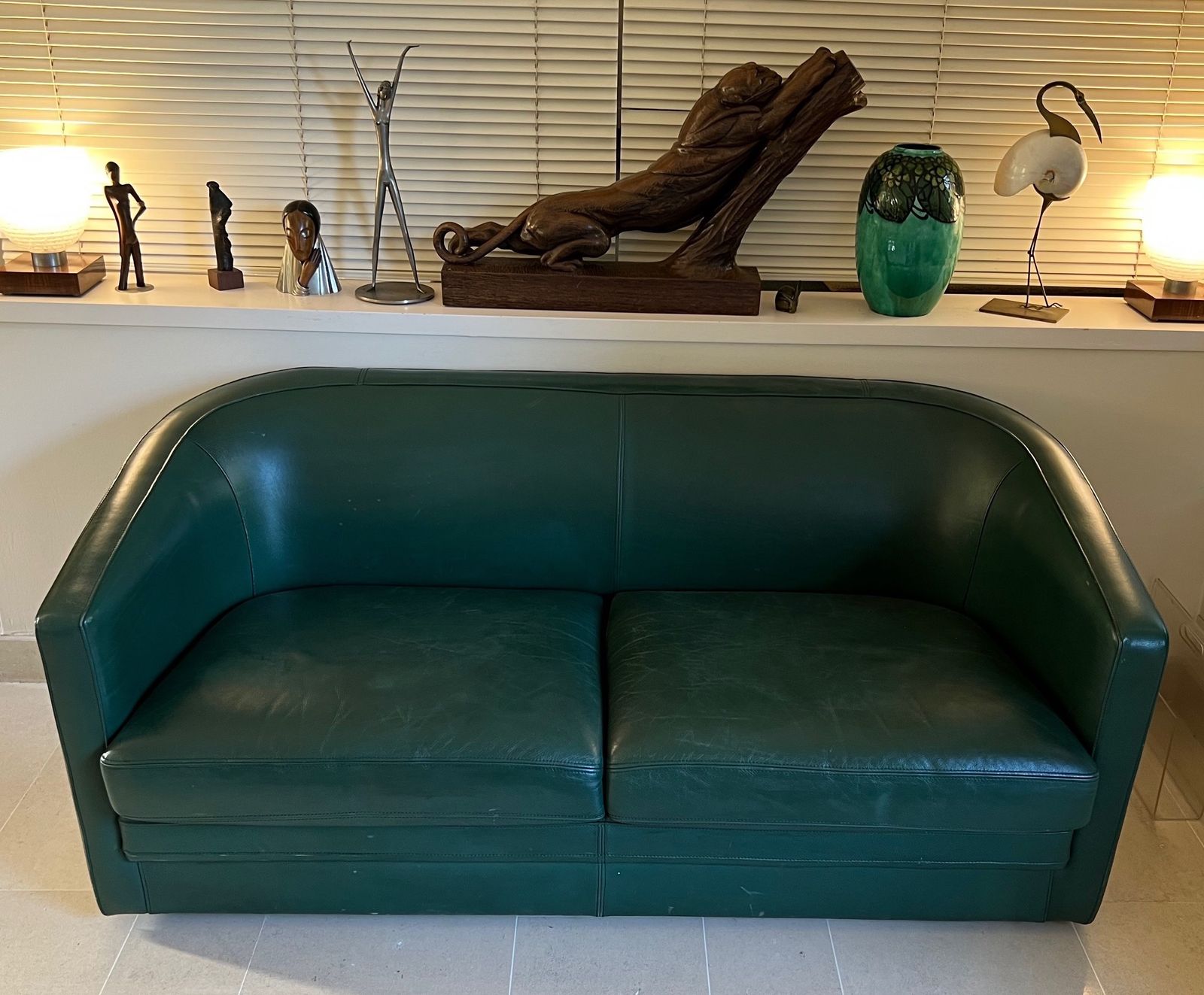 Three Set Green Leather Sofa Of Art Deco Style. Around 1980 photo furniture