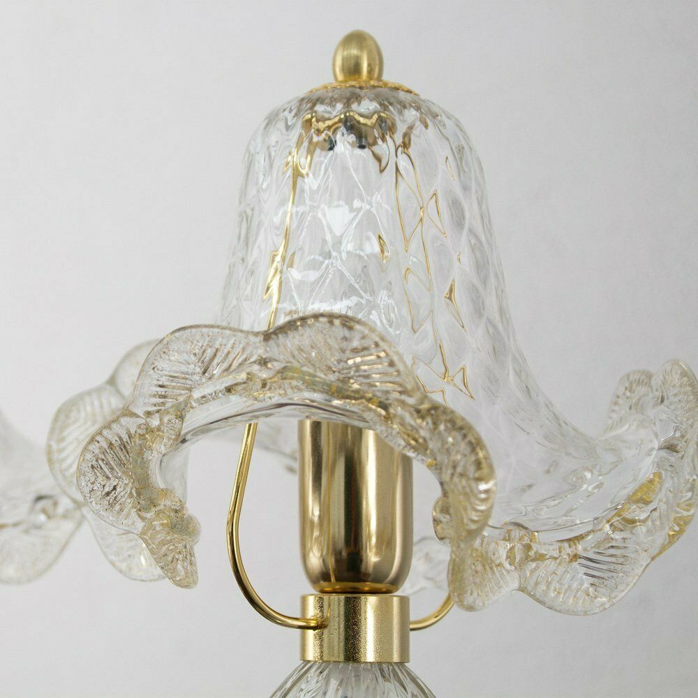 Murano Transparent Murano Glass Table Lamps With Golden Art Decorations, Italy, Set Of 2 photo 236.0