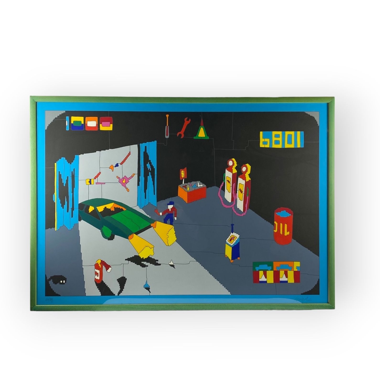 Ugo Nespolo, Garage Serigraph, Signed 60/99, Italy 1980s photo Art