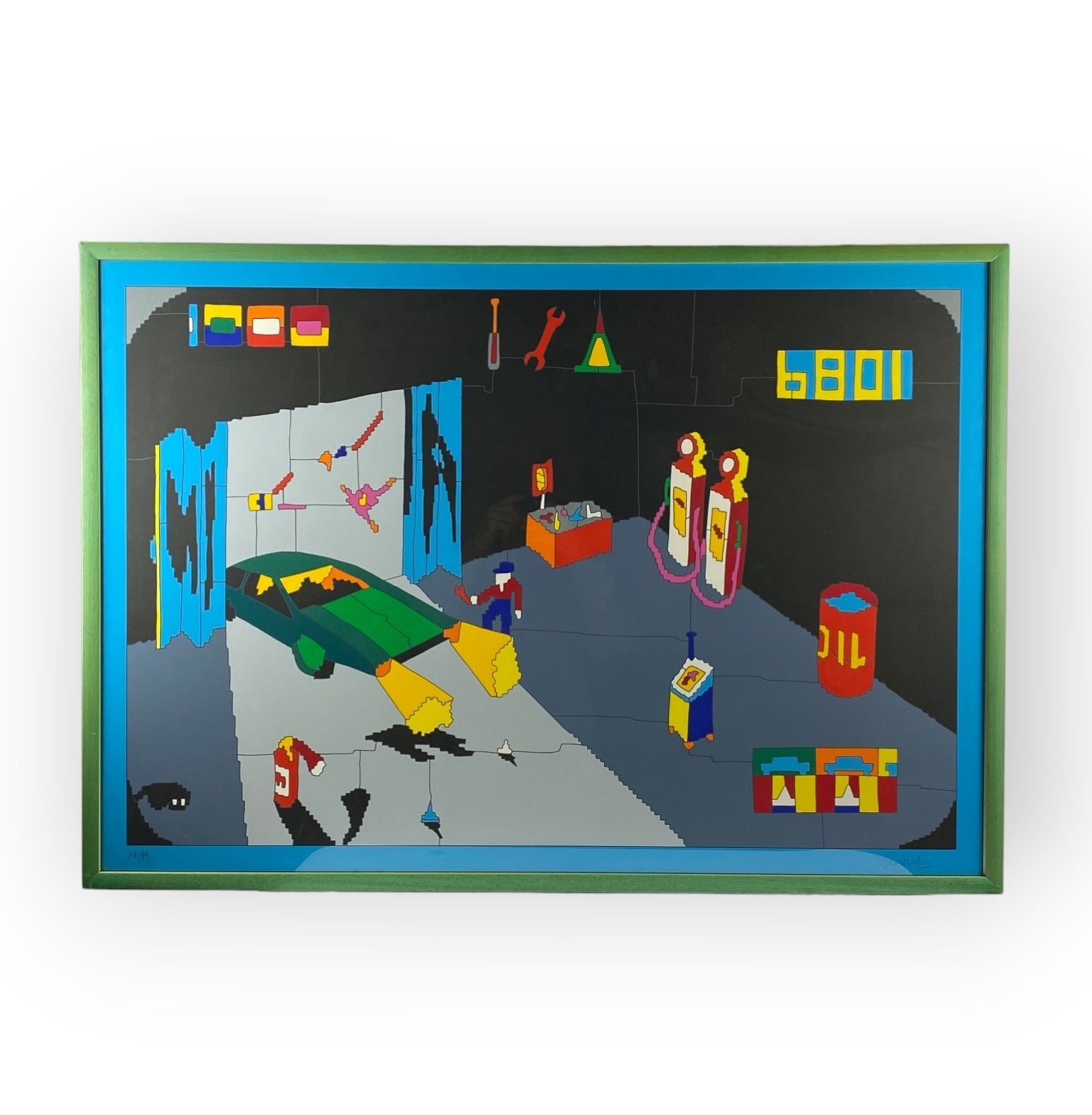 Art Ugo Nespolo, Garage Serigraph, Signed 60/99, Italy 1980s photo