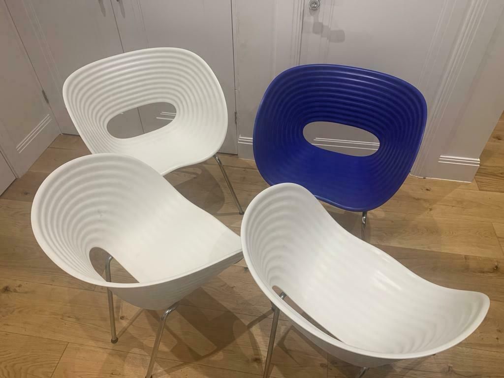 4 Vitra Tom Vac (3 White 1 Blue)   Chrome Legs